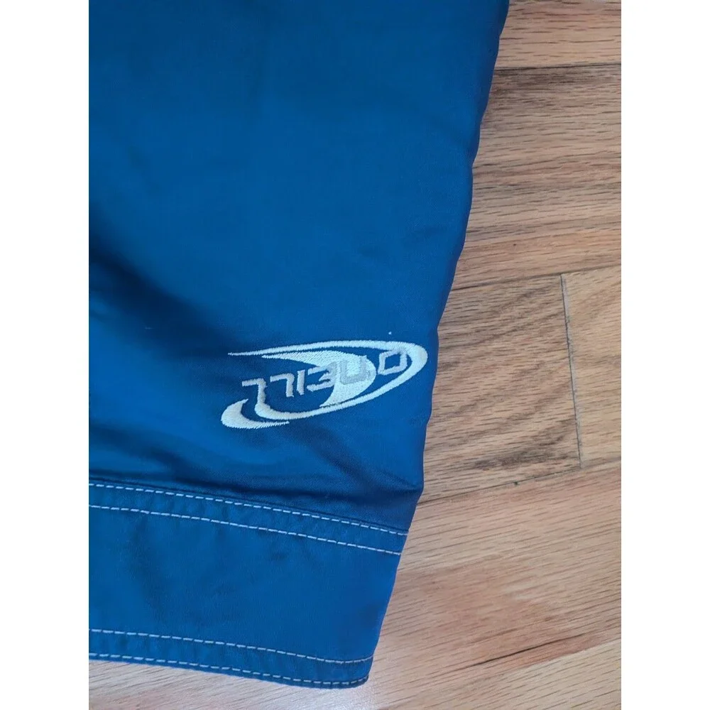 Vintage O'Neill Boardshorts Blue White Cargo Pockets Shiny Surf Wax Comb Size 34